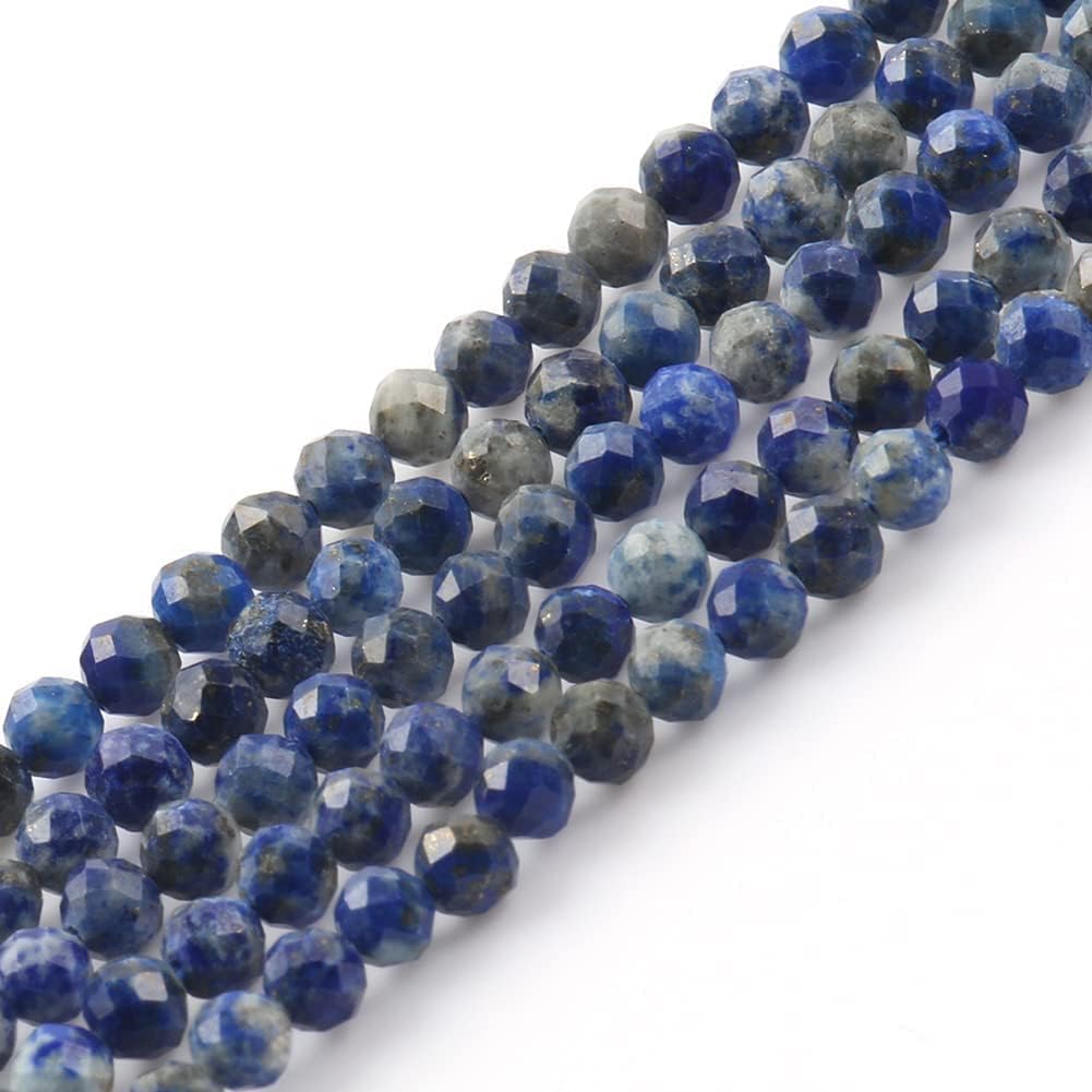 Song Xi 180pcs 2mm Natural Lapis Lazuli Gemstone Beads Faceted Round Loose Stone Beads for Jewelry Making (1 Strand)