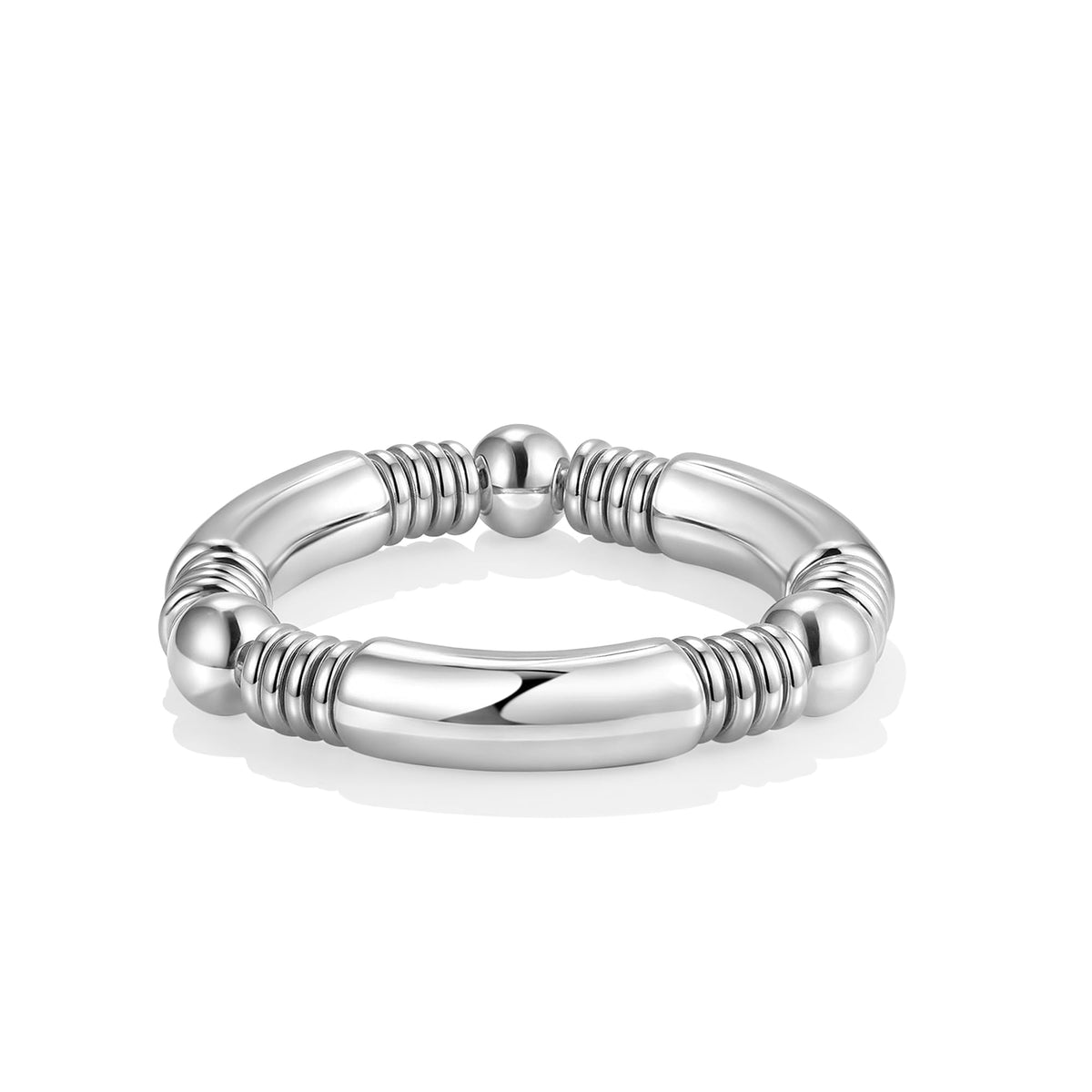 Silver Bangles Bracelet for Women Chunky Curved Stacking Plated Bead Ball Stretchable Bracelets(1PCS)
