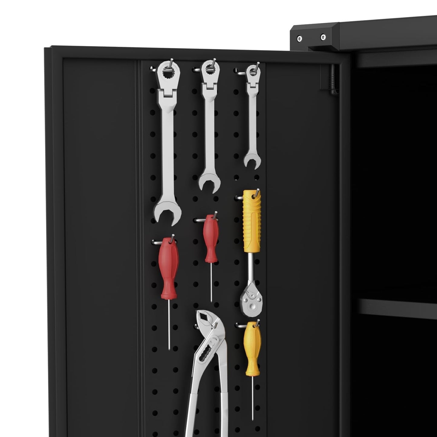 Garvee Large Metal Cabinet Two Lockable Doors Four Wheels,Four Adjustable Dividers Can Be Used As Tool File Storage Suitable for Garages Schools Gyms Offices