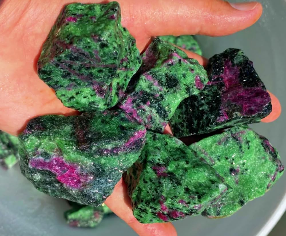 Zenkeeper 1Lb Ruby Zoisite Raw Stones for Tumbling, Polishing, Rough Ruby Zoisite Crystals Bulk Rough Gemstone for Jewelry Making, Healing, Meditation, Reiki
