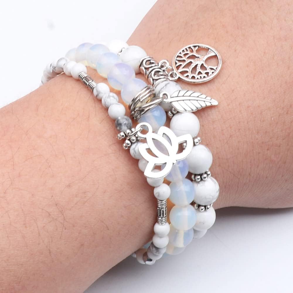 UEUC Tree of Life Yoga Healing Stone Bracelets,Multilayer Lotus Chakra Stone Reiki Bracelet Sets,Anxiety Crystal Natural Stone,for Women Stress Relief(#167)