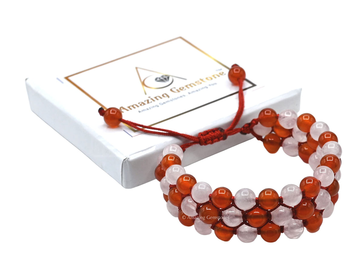 Amazing Gemstone Bracelet for Love Manifestation - Rose Quartz and Carnelian Bracelet Set for Men Women Healing Calming Anxiety Stress Relief Gifts Pulseras Para Hombres Mujer Stocking Stuffers