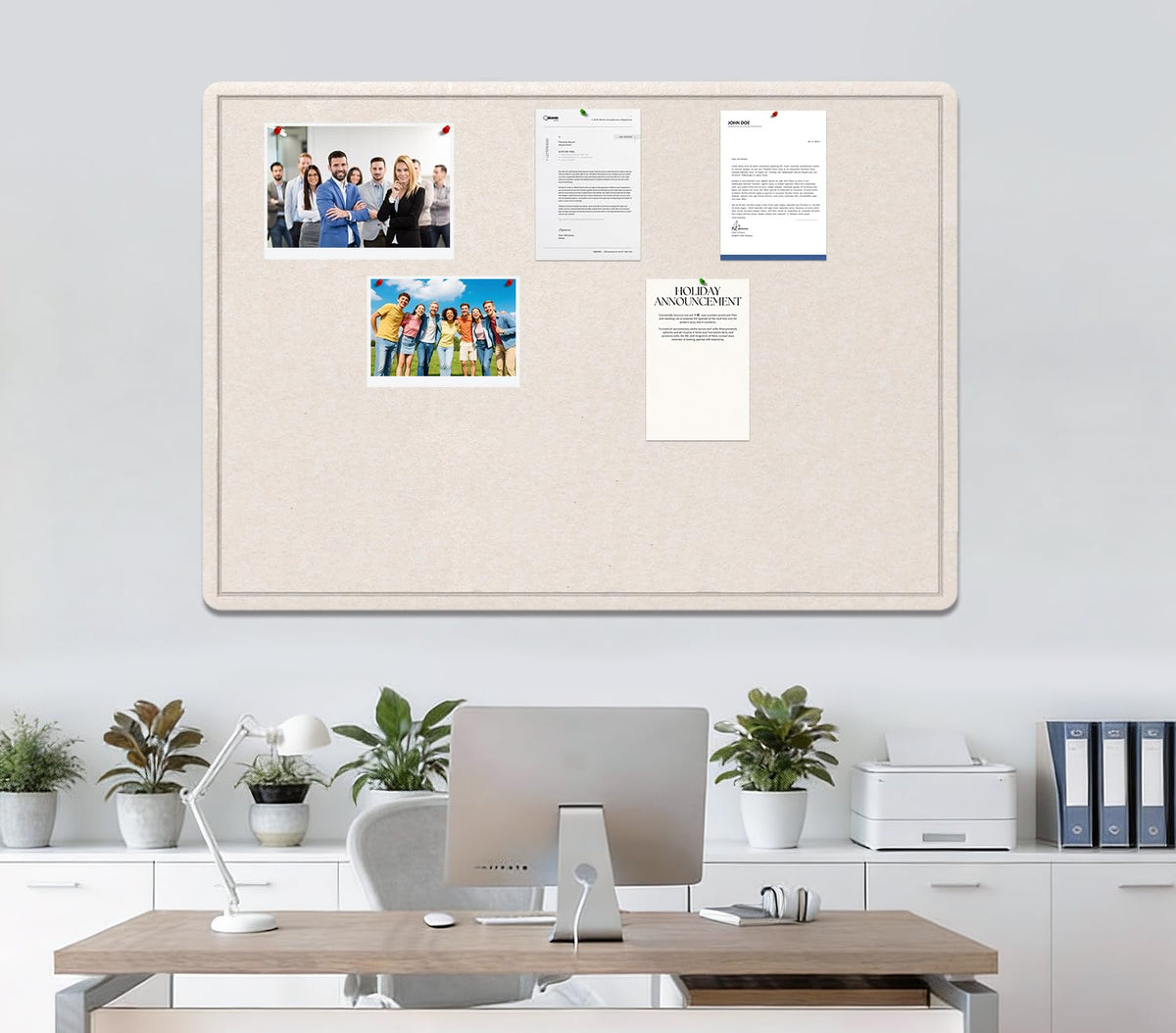 Large Bulletin Board, 48 X 36 inches Felt Board Notice Pin Board, 4' x 3'Cork Board Alternative for Wall, Self-Adhesive Vision Board Mood Board Foldable Photo Board with 30 Pushpin (Oatmeal)