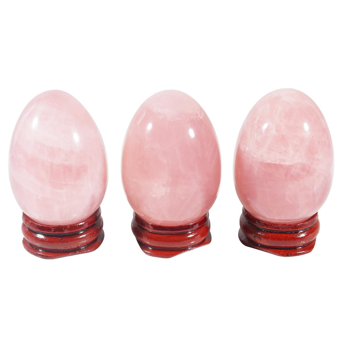 Casaper 2" Natural Rose Quartz Egg with Wood Stand for Home Decoration, Polished Crystal Pocket Palm Sphere Fengshui Figurines Healing Reiki