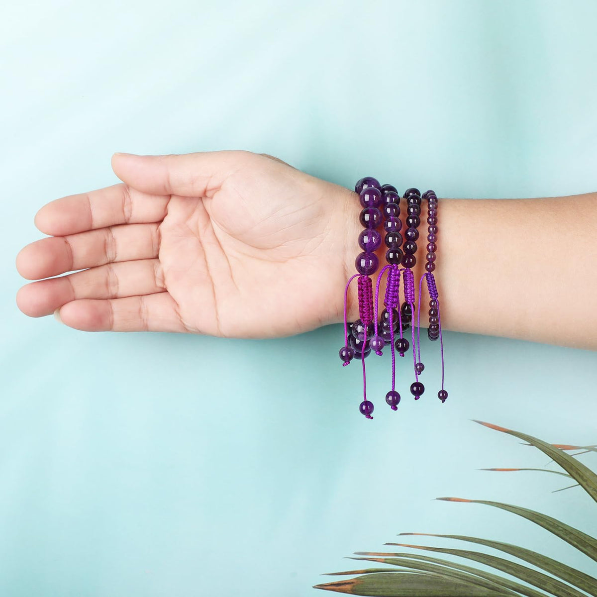 AD Beads 8mm Amethyst Bracelet - Stone of Love Guardian - Handmade Natural Stone Crystal Bracelet with Adjustable Macrame String - Yoga Healing Power Energy Gifts for Men and Women