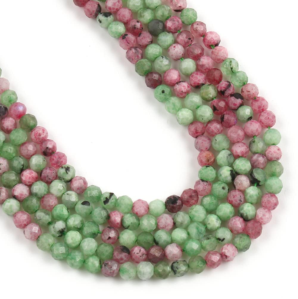 Song Xi 90pcs 4mm Natural Ruzy Zoite Gemstone Beads Faceted Round Loose Stone Beads for Jewelry Making