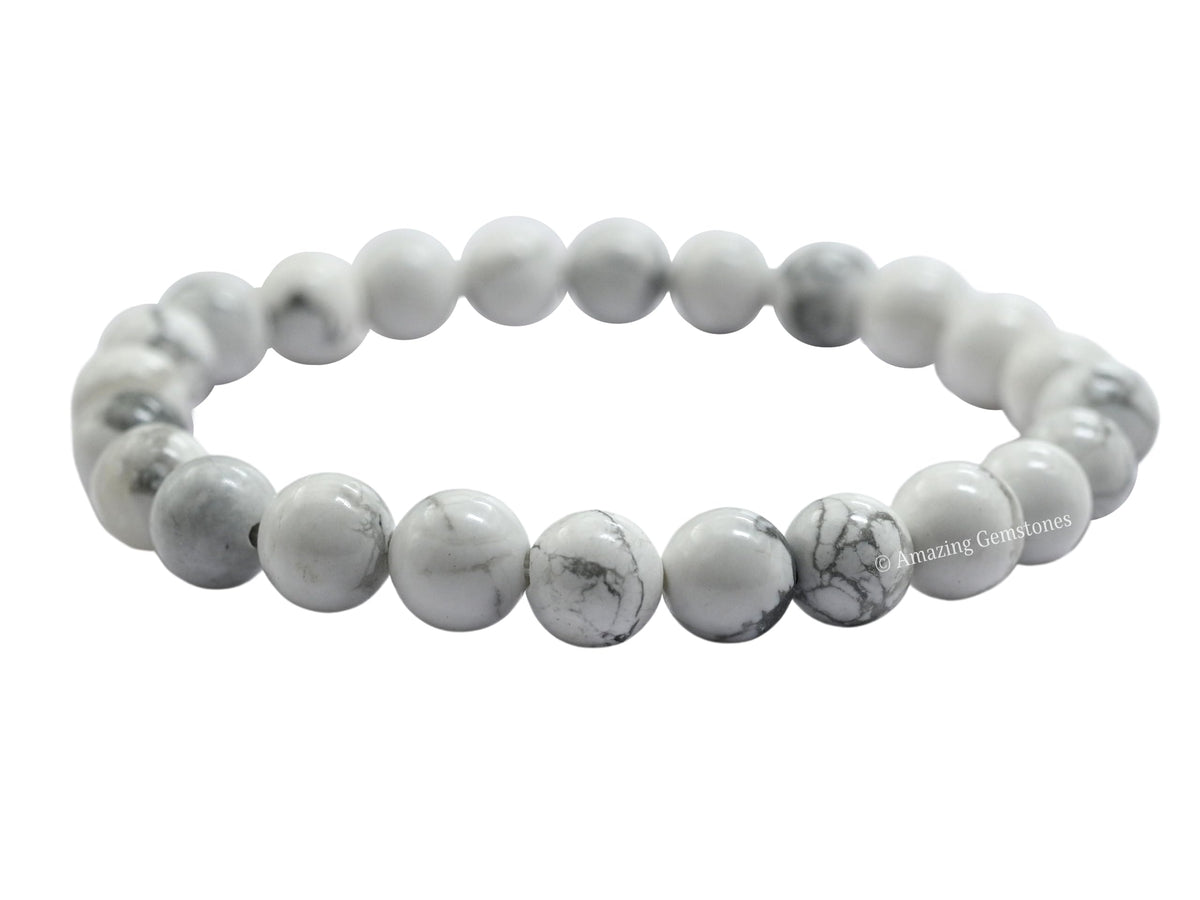 Amazing Gemstone Crystal Bracelet for Women Men's Gifts - Protection Healing Crystal Bracelet - 8mm Gemstone Beaded Stretchable Bracelet Pulseras Para Hombres Mujer Stocking Stuffers Mothers Day Gift (Howlite)