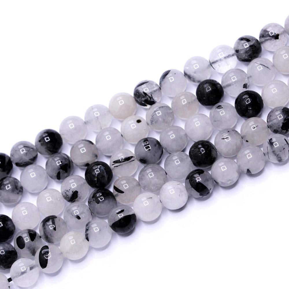 PLTbeads Gorgeous Black Rutilated Quartz Natural Gemstone Loose Beads 6mm Smooth Round Approxi 15 inch DIY Bracelet Necklace for Jewelry Making