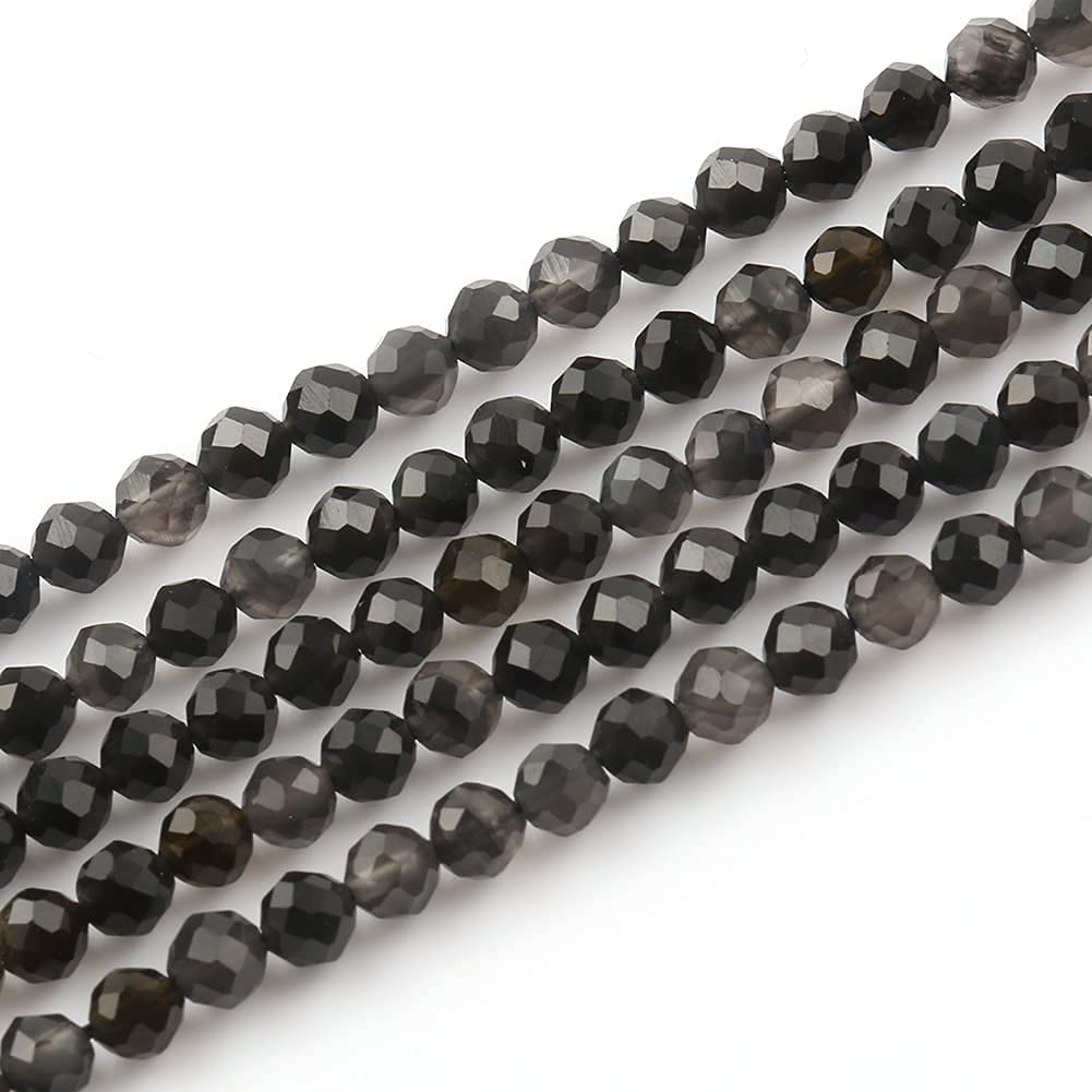 Song Xi 180pcs 2mm Natural Obsidian Gemstone Beads Faceted Round Loose Stone Beads for Jewelry Making