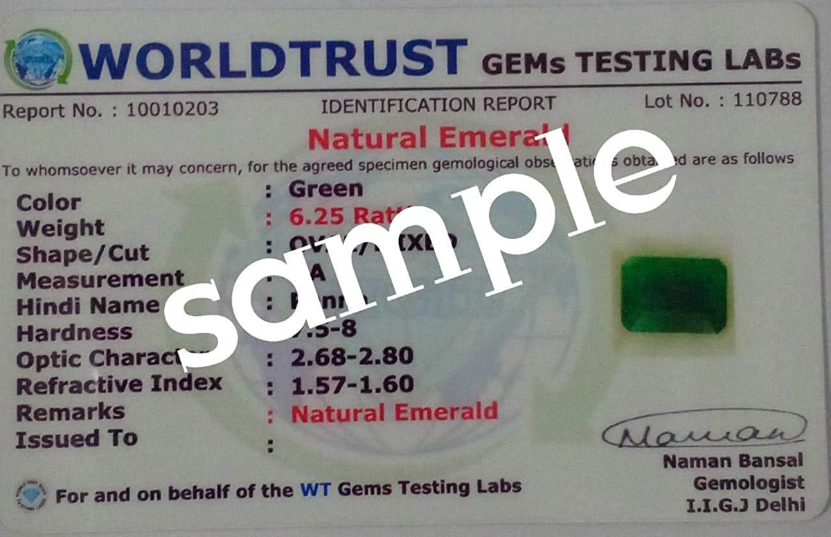 LMDPRAJAPATIS Natural Untreatet AA++ Quality Certified 8.25 Carat/Colombian Emerald Panna Green Loose Gemstone