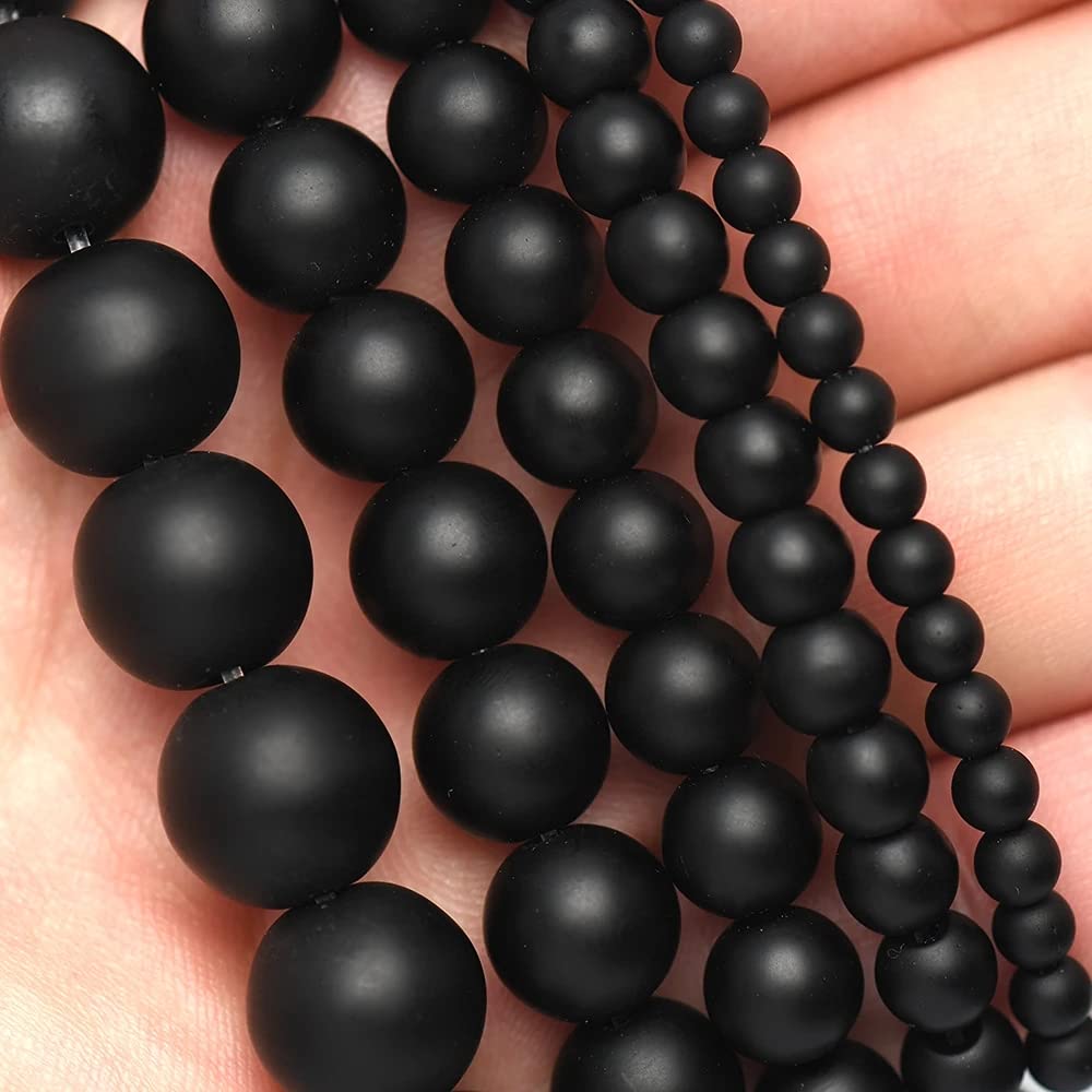 8mm 45pcs Agata Onyx Round Beads Tassels Chandelier Necklace Strand Gem Natural Stone Dull Polished Fashion Jewelry Findings DIY Bangle Accessories (8mm, Black Matte)