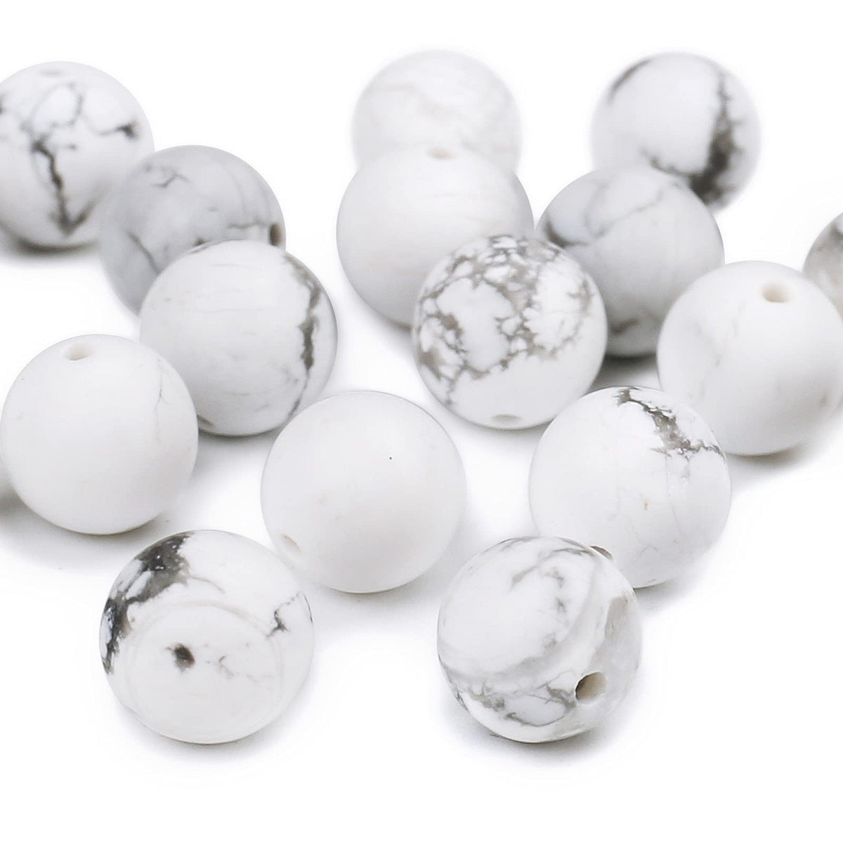 Natural Matte White Turquoise Beads, 10MM Round Frosted Unpolished Loose Gemstone Beads for Bracelet Necklace Jewelry Making, Energy Stone Healing Power with Stretch Beading Cord