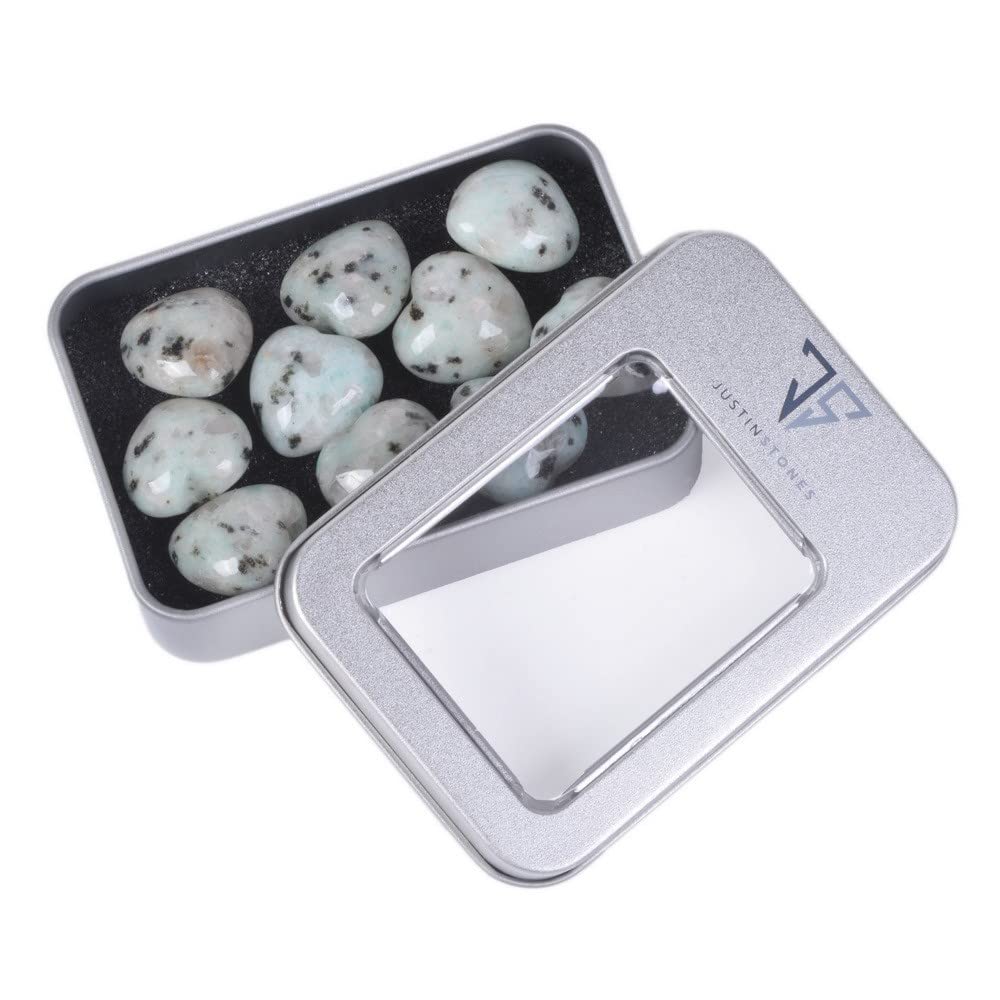Natural Kiwi Jasper Gemstone Healing Crystal 0.8" Mini Puffy Heart Pocket Stone Iron Gift Box (Pack of 10)