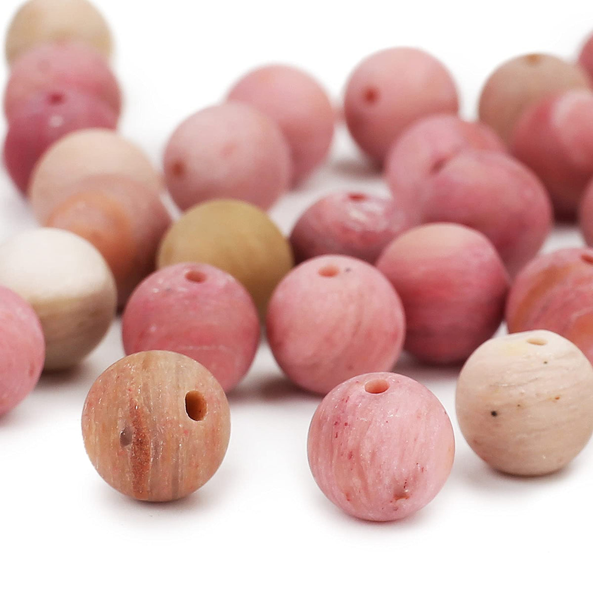 Natural Matte Rhodochrosite Beads, 8MM Round Frosted Unpolished Loose Gemstone Beads for Bracelet Necklace Jewelry Making, Energy Stone Healing Power with Stretch Beading Cord