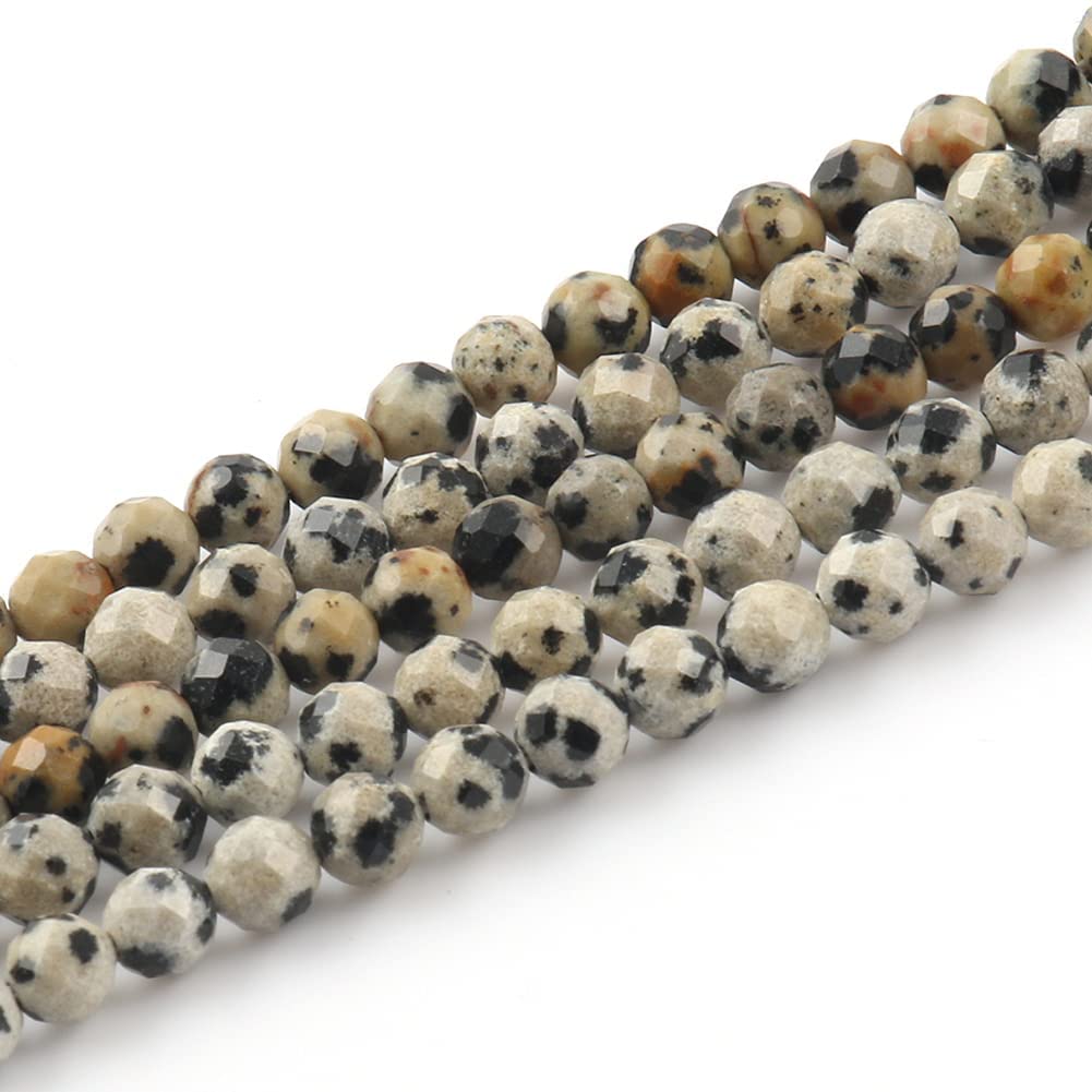Song Xi 90pcs 4mm Natural Dalmatian Gemstone Beads Faceted Round Loose Stone Beads for Jewelry Making