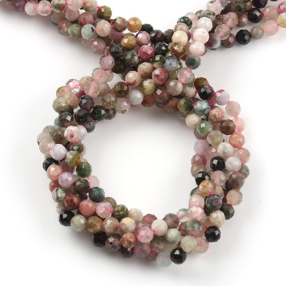 Song Xi 90pcs 4mm Natural Tourmaline Gemstone Beads Faceted Round Loose Stone Beads for Jewelry Making