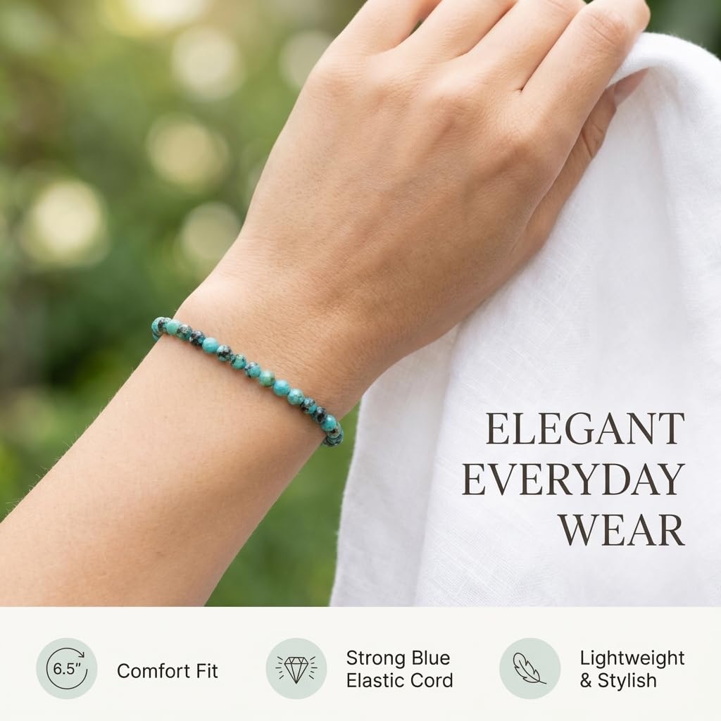 Angelstones Natural Turquoise Gemstone Stretch Bracelet, 4mm Faceted Round Beads, Crystal Healing for Women