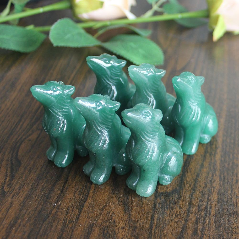 HLbshi Hand Carved Gemstone Crystal Wolf Figurine Animal Statue Carving Office Home Decor Collections 2'' (Green Aventurine)
