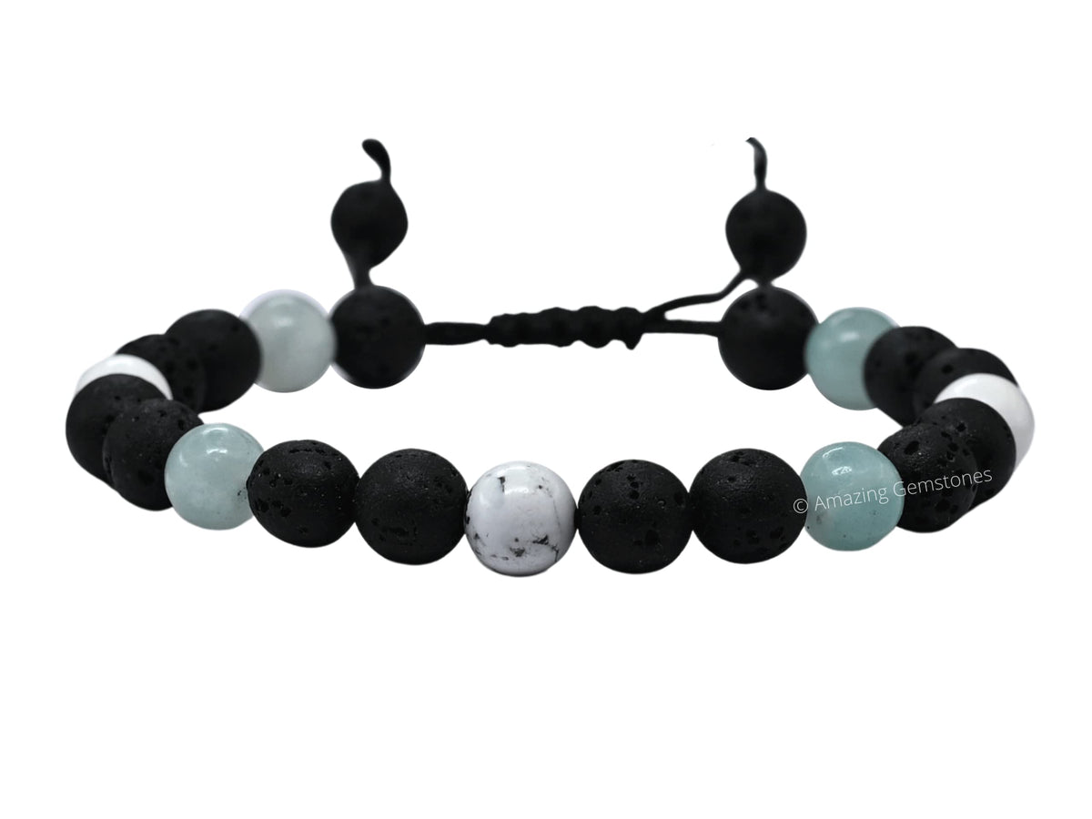 Amazing Gemstone Anger Control Bracelet - Howlite Amazonite Lava Bracelet Set for Men Women Healing Calming Anxiety Stress Relief Gifts Pulseras Para Hombres Mujer Stocking Stuffers (Adjustable)