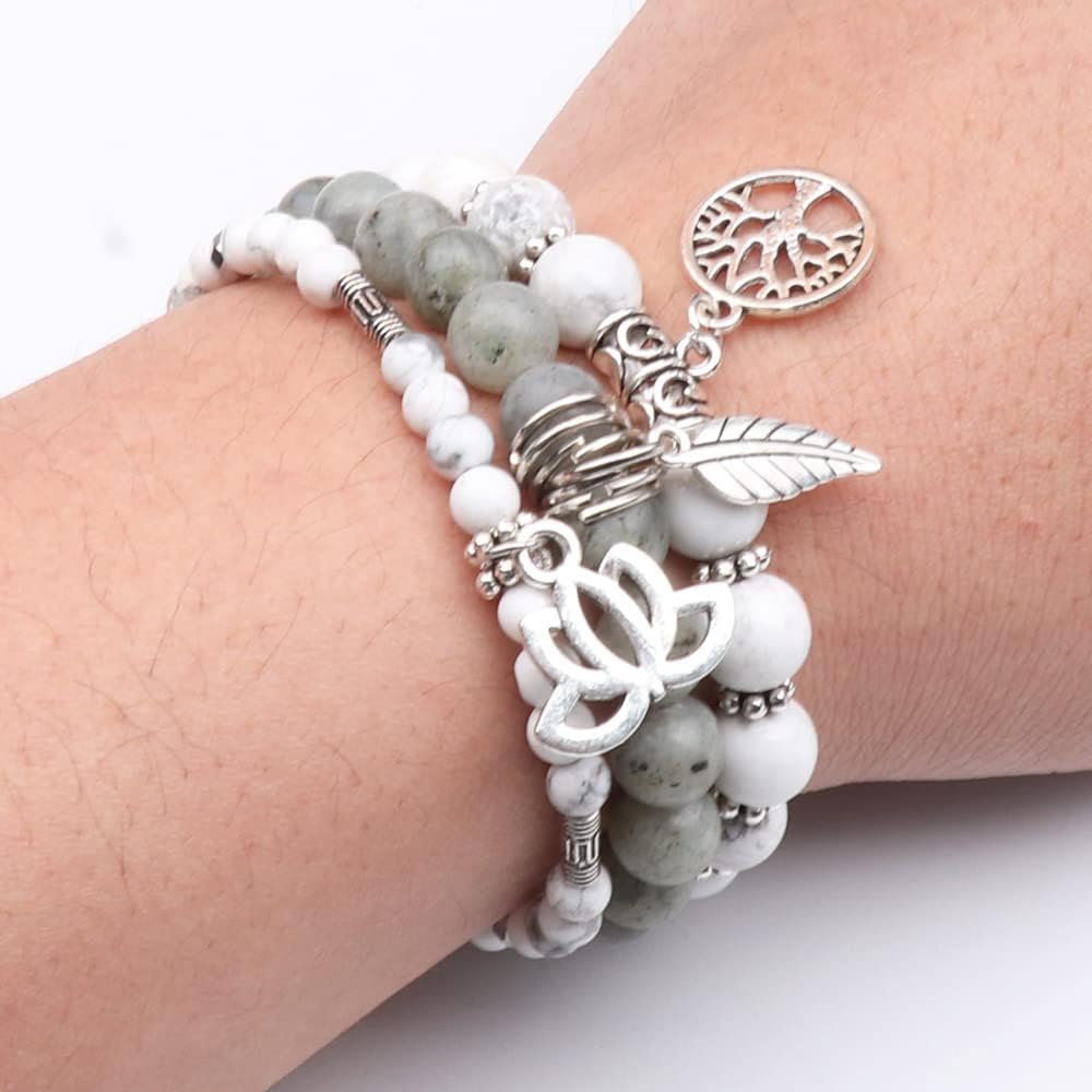 UEUC Tree of Life Yoga Healing Stone Bracelets,Multilayer Lotus Chakra Stone Reiki Bracelet Sets,Anxiety Crystal Natural Stone,for Women Stress Relief(#173)
