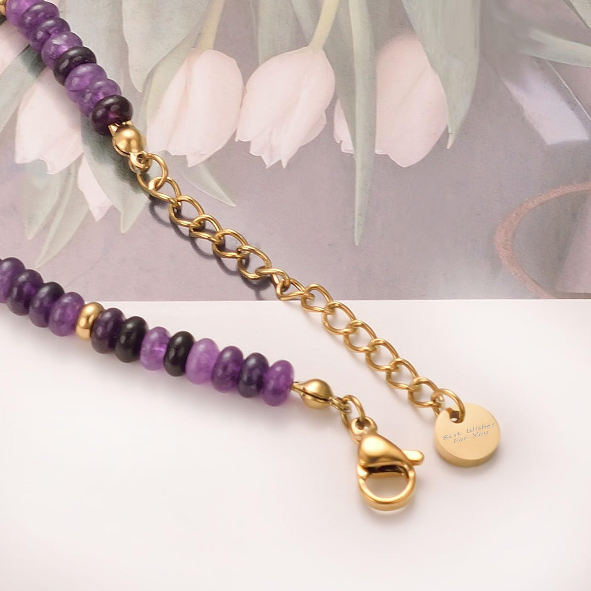 vissen Violet Natural Stone Bracelets for Women Beaded Necklace Freshwater Pearl Stainless Steel Gold Plated Bracelet Women Gift