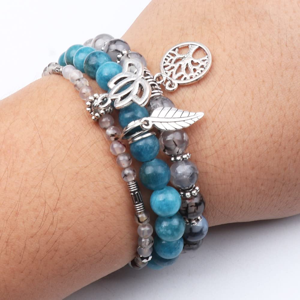 UEUC Tree of Life Yoga Healing Stone Bracelets, Multilayer Lotus Chakra Stone Reiki Bracelet Sets, Anxiety Crystal Natural Stone,for Women Stress Relief(#132)