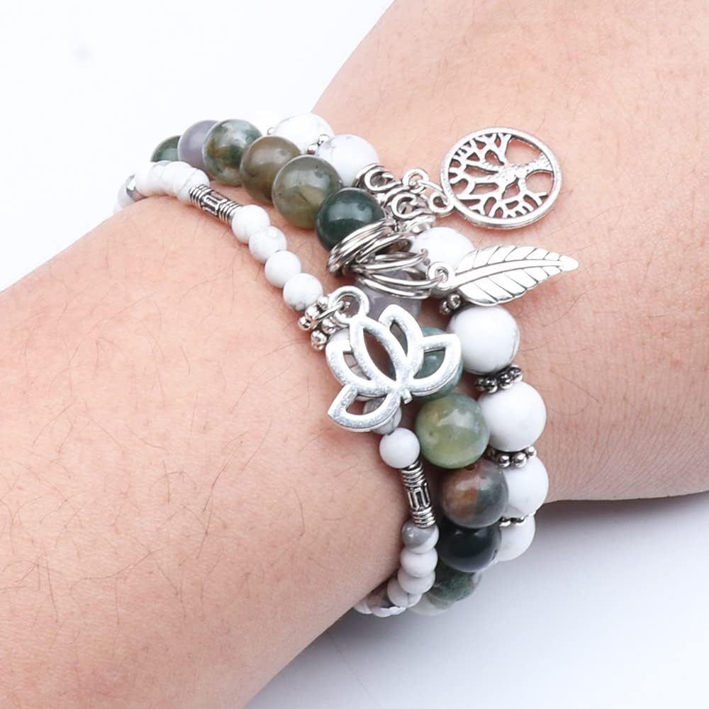 UEUC Tree of Life Yoga Healing Stone Bracelets,Multilayer Lotus Chakra Stone Reiki Bracelet Sets,Anxiety Crystal Natural Stone,for Women Stress Relief(#179)