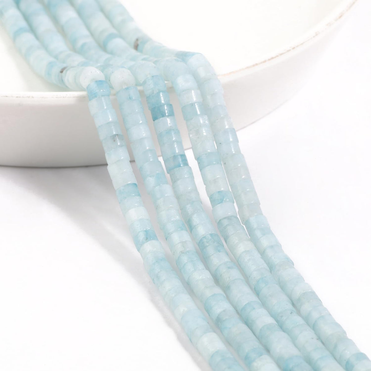 NITOPUPU 150Pcs 4×2mm Natural Aquamarine Spacer Stone Beads for Jewelry Making Supplies, Loose Semi Flat Round Gemstone Tube Beads for Bracelets DIY Crafts