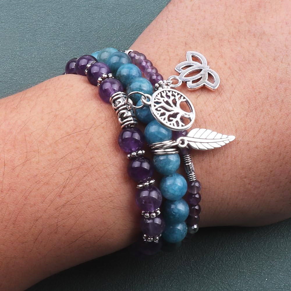 UEUC Tree of Life Yoga Healing Stone Bracelets, Multilayer Lotus Chakra Stone Reiki Bracelet Sets, Anxiety Crystal Natural Stone,for Women Stress Relief(#142)