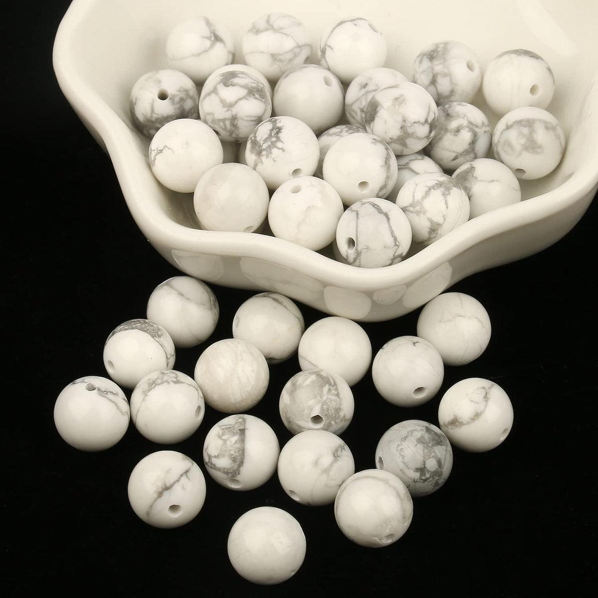 Yochus 60pcs White Howlite Turquoises Beads,6mm Healing Power Natural Stone Round Loose Beads for Jewelry Making Earring Necklace DIY Crafts