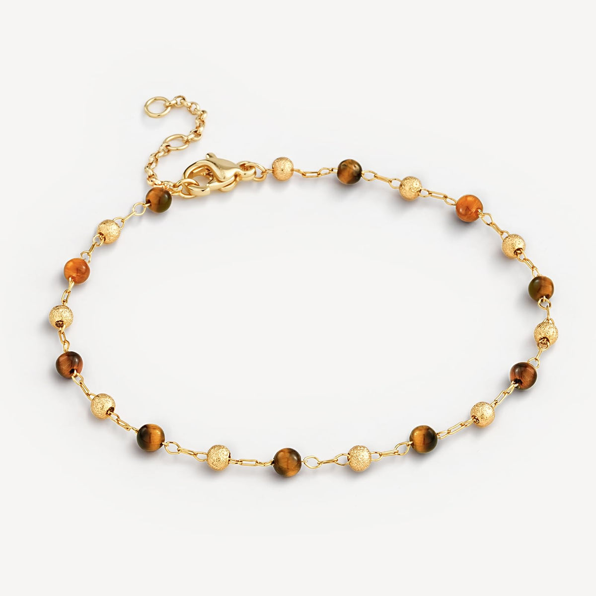 MEVECCO Gold Bracelet for Women 18K Gold Plated Tiger Eye Stone Custom Handmade Mixed Beads Charm Chain Bracelet Stack Jewelry Gifts