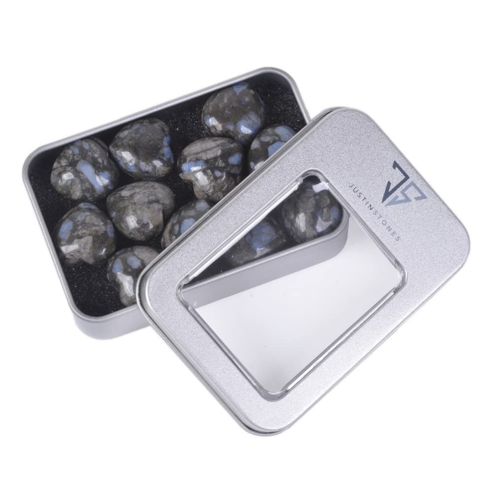 Natural Llanite Gemstone Healing Crystal 0.8" Mini Puffy Heart Pocket Stone Iron Gift Box (Pack of 10)