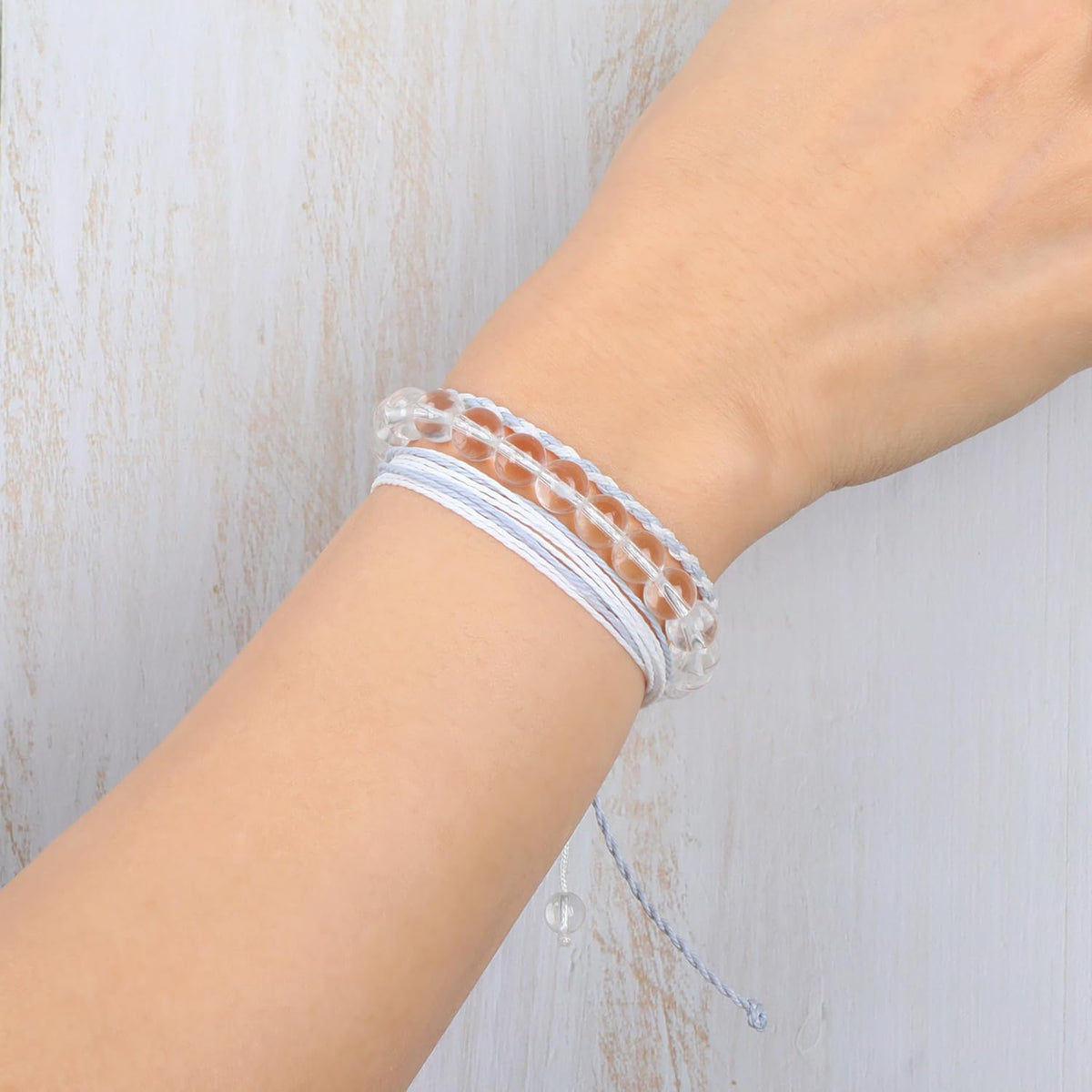 QOGIR Handmade Healing Bracelet,8mm Natural Clear Quartz Crystal Gem Stone Beads Bracelet for Men Women Gifts with 2PCS Size Adjustable Rope Bracelets