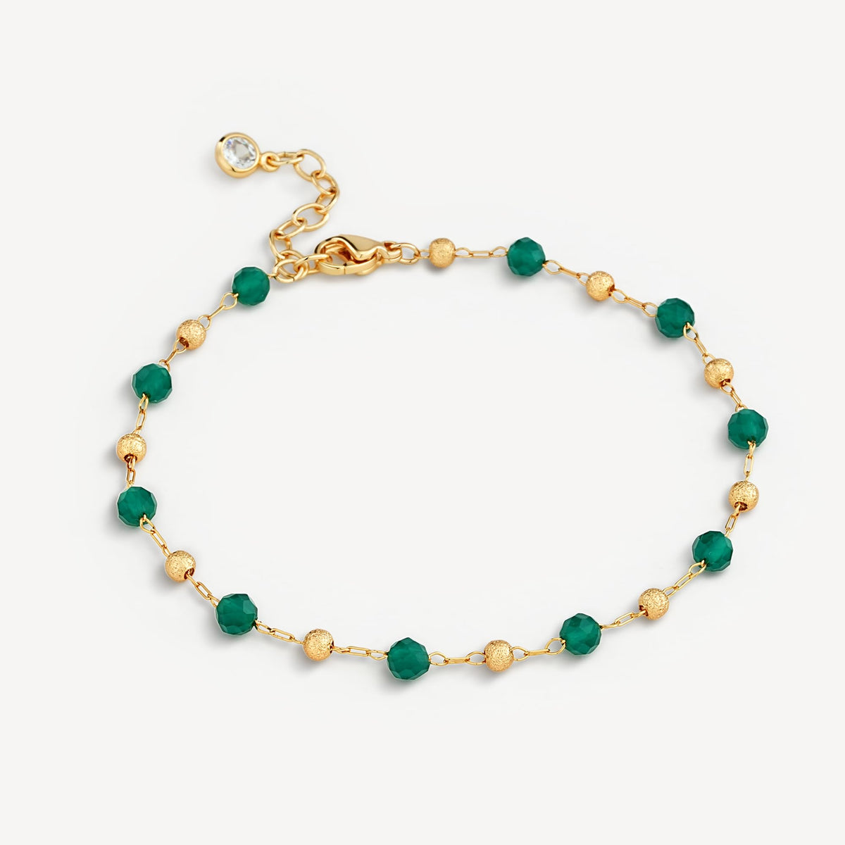 MEVECCO Gold Bracelet for Women 18K Gold Plated Green Agate Stone Custom Handmade Mixed Beads Charm Chain Bracelet Stack Jewelry Gifts