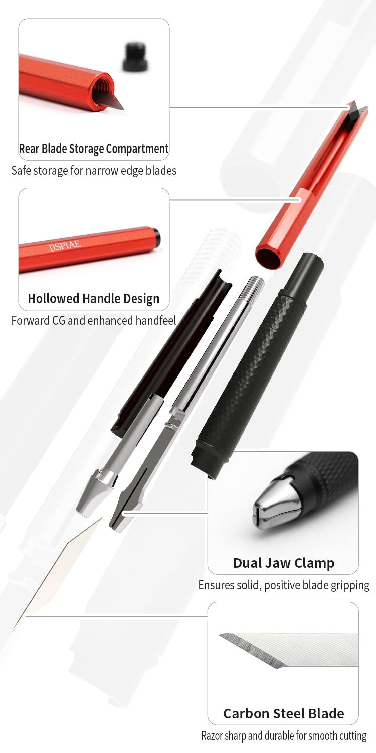 Dspiae Aluminium Alloy Hobby Knife Set,20 PCS Blades With Storage Case, Broad Blade(DK01) Narrow Blades(DK02) (DK02)