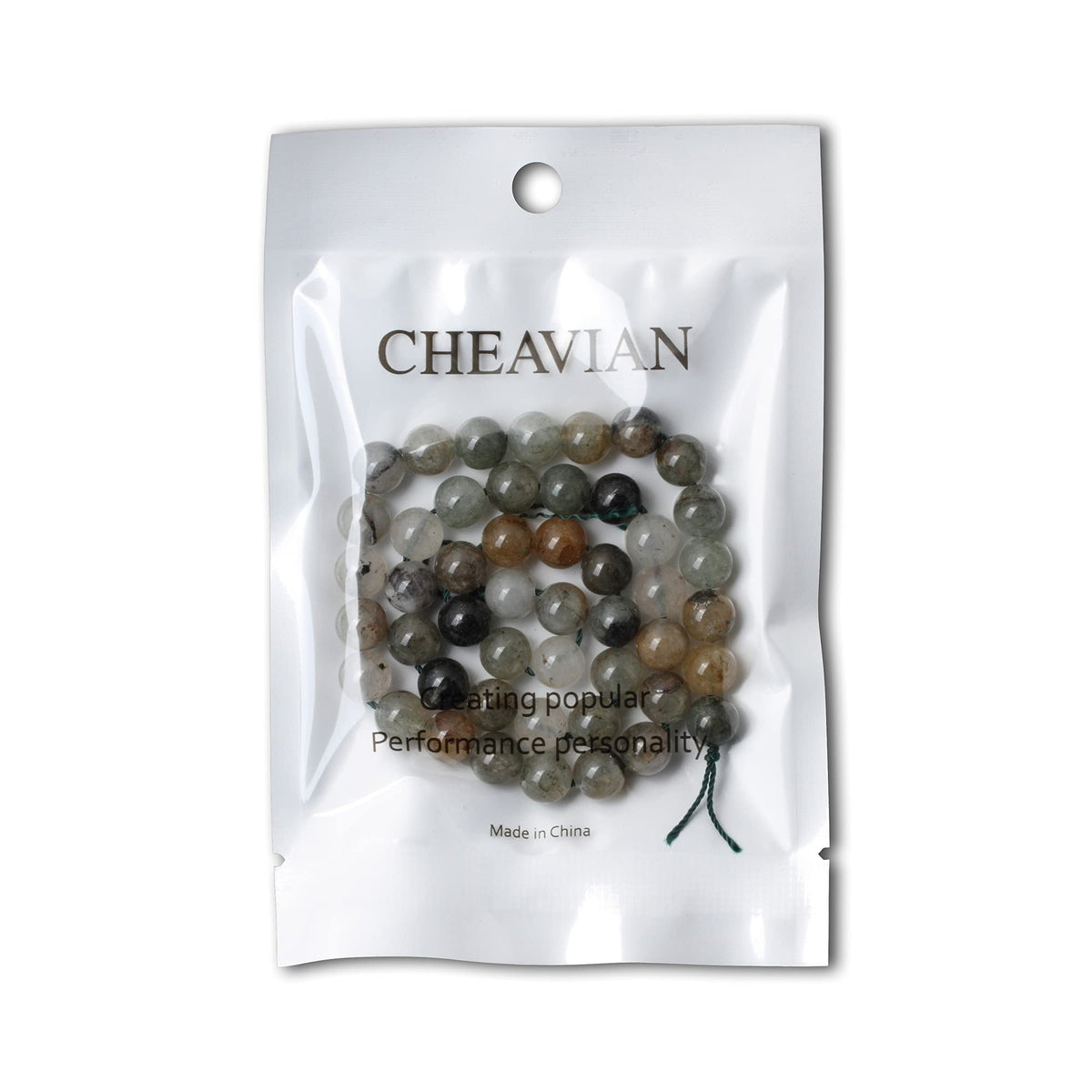 CHEAVIAN 45PCS 8mm Natural Green Phantom Crystal Round Loose Beads for Jewelry Making 1 Strand 15"
