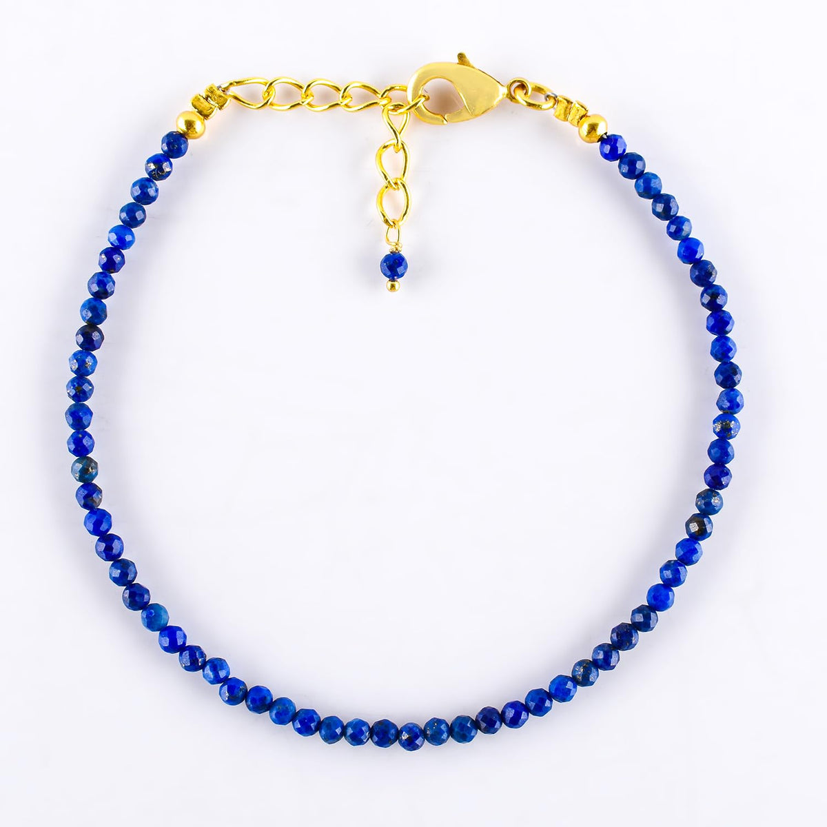 Natural Blue Lapis Lazuli Gemstone Micro Beads Dainty Bracelet Jewelry for Women, Birthstone, Chakra Energy Crystals, 14k Gold Plated Chain 8 inch Adjustable
