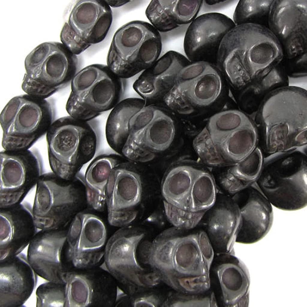 Beads Carved Skull Shape Howlite Turquoises Charms Natural Stone Jewelry Bohemian Style Boho Vintage Findings Necklace Earrings Dangle Component Bracelet Making Accessories DIY (6x8mm, Black Skull)
