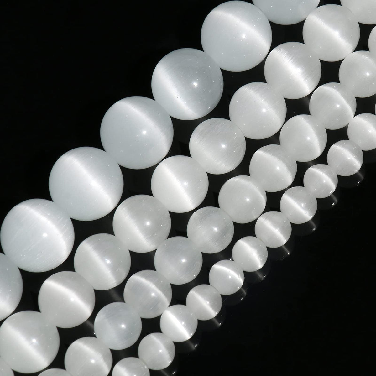 Yochus 45pcs White Cat Eye Stone Beads,8mm Healing Power Natural Stone Round Loose Beads for Jewelry Making Earring Necklace DIY Crafts