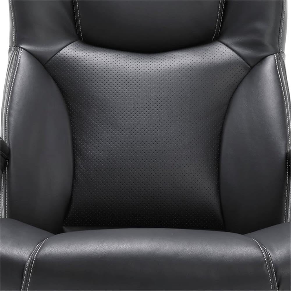 Pemberly Row Faux Leather Modern Swivel Executive Office Desk Chair, Height Adjustable Upholstered Rolling Chair for Meeting Room, Comfortable Computer Chair for Home Office and Study Room, Black