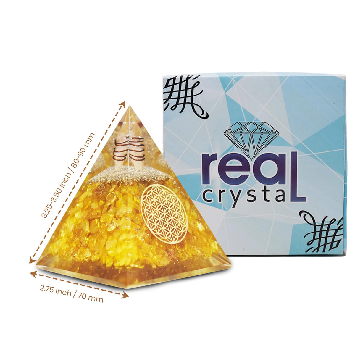 Real Crystal Citrine Orgonite Pyramid, Healing Crystal Pyramid, Pyramid Crystal Gemstone Pyramid for Meditation, Motivation, Positivity - Handmade in India