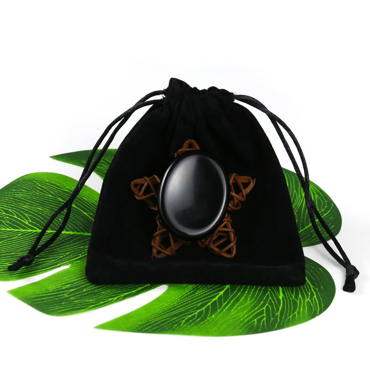 Namzi Black Obsidian Crystal Rock Worry Stones for Kids, Oval Palm Stone, Thumb Stone, Crystals and Healing Stones Quartz Bulk for Wicca, Reiki, Healing Energy, Chakra Stones, Witchcraft Supplies(1PCS