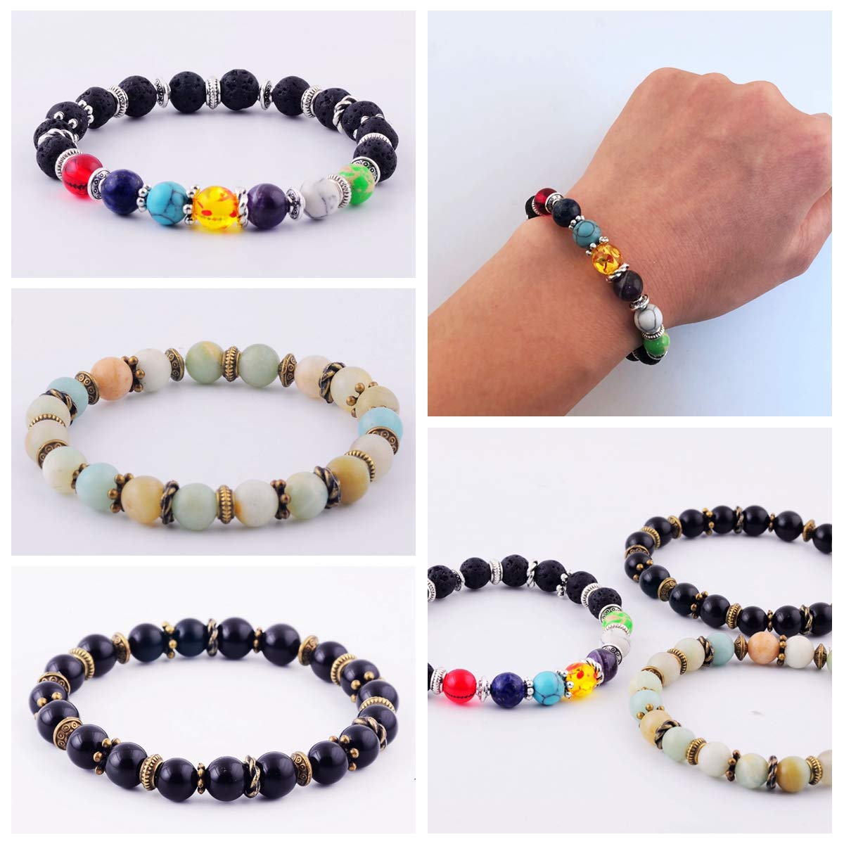 Natural Stone Beads 100pcs Round Genuine Real Stone Beading Loose Gemstones Hole Size 1mm DIY Smooth Bead for Bracelet Necklace Earrings Jewelry Making (Natural Stone Beads Multicolor, 6mm)