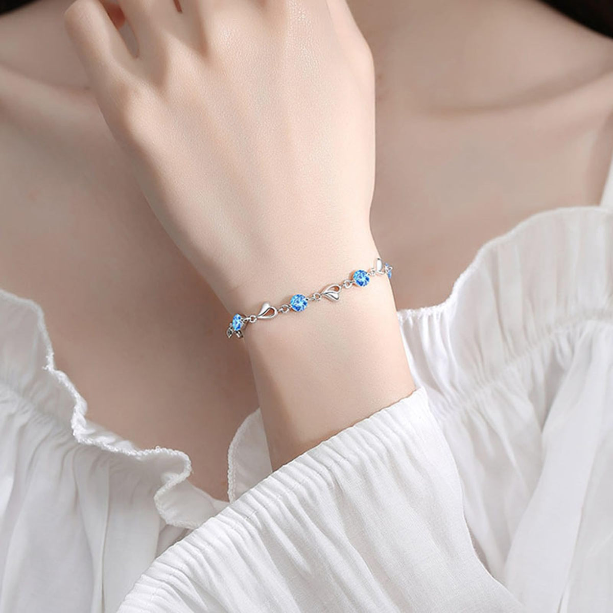 Pearl Bracelets for Women,Freshwater Pearls Crystal Bracelet Boho Bracelets Bead Bracelet Gifts (Blue)