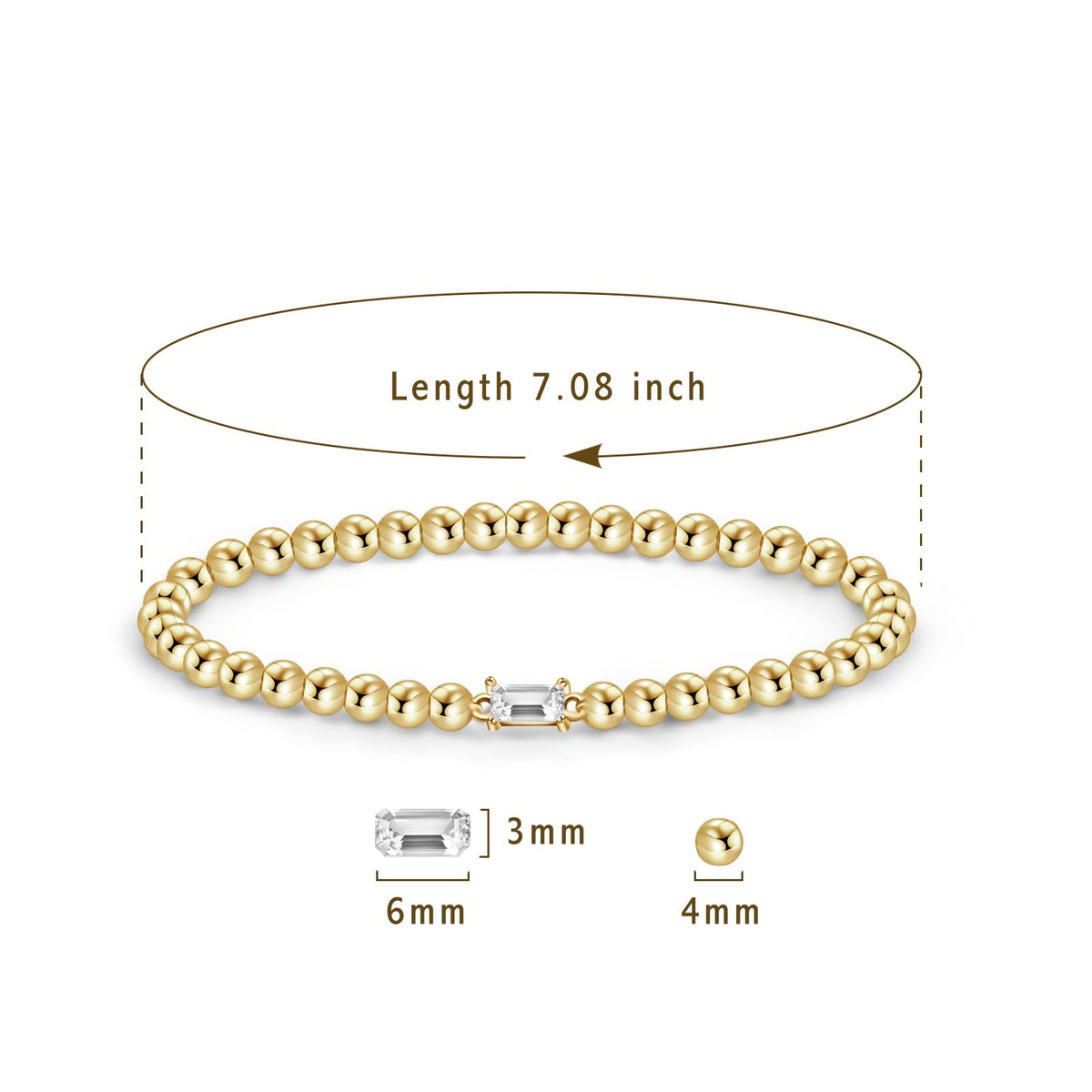 Free bird Gold Bracelets for Women, Dainty Gold Beaded Birthstone Bracelet with Baguette CZ 14K Gold Plated Stacking Birthstone Bracelets for Women,Pulsera para Mujer
