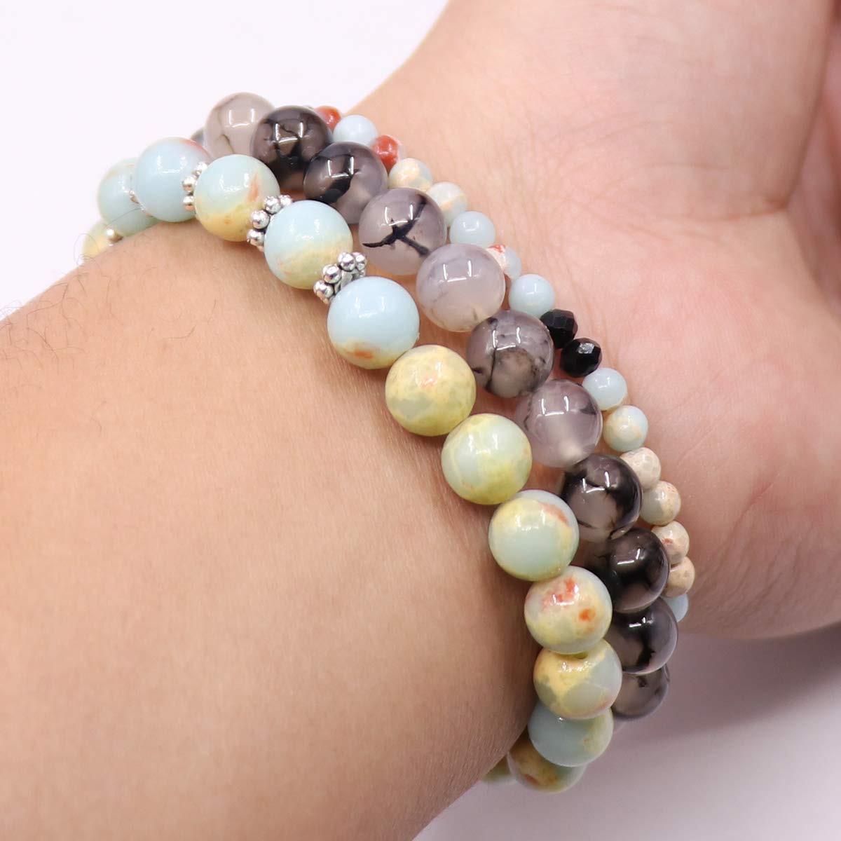 UEUC Tree of Life Yoga Healing Stone Bracelets,Multilayer Lotus Chakra Stone Reiki Bracelet Sets,Anxiety Crystal Natural Stone,for Women Stress Relief
