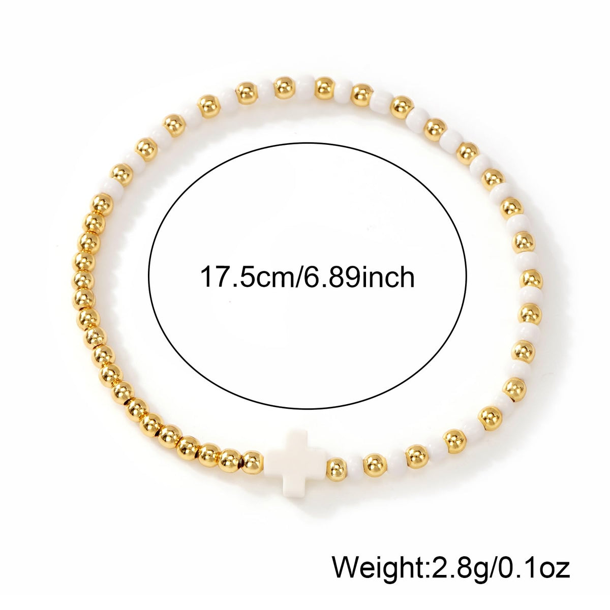 Bohxantium Gold Beaded Bracelets for Women Stackable Boho Gold Plated Red White Seed Beads Ball Cross Bracelets Stack Elastic Stretch Trendy Jewelry Accessories Non Tarnish Friendship Christian Gift
