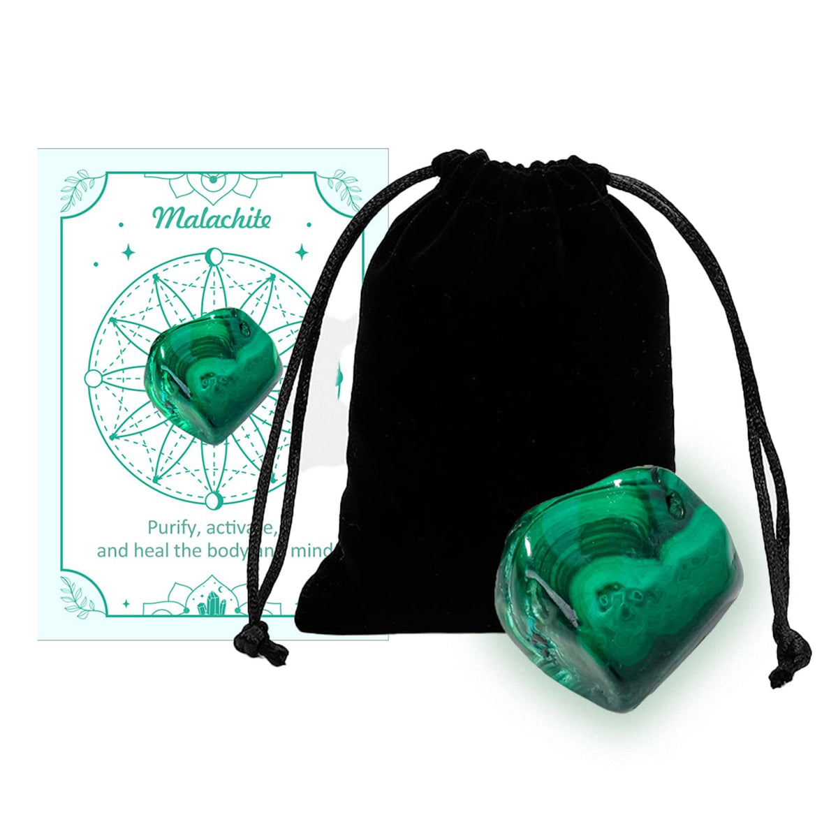 Apengshi Malachite Tumbled Stone 2pcs Polished Stone Natural Crystal and Healing Stones Irregular Stone for DIY Home Decor Garden Fountain 0.9''-2''