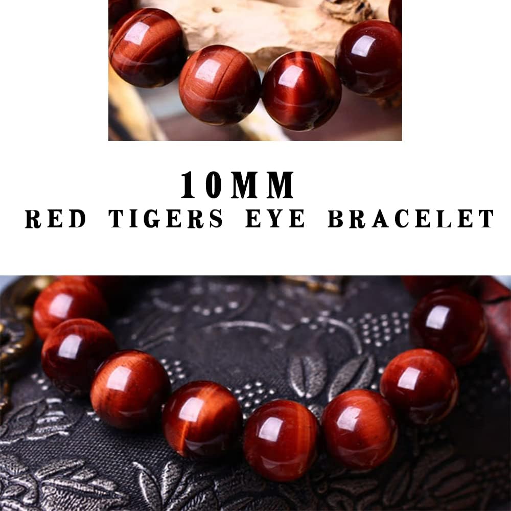 10MM Red Tigers Eye Bracelets for Women Men, Fits for 7.5" Wrist, Talisman of Good Luck & Wealth | Root Chakra Crystal | Gemstones of Passion Courage | Handmade Stretch Jewelry choice