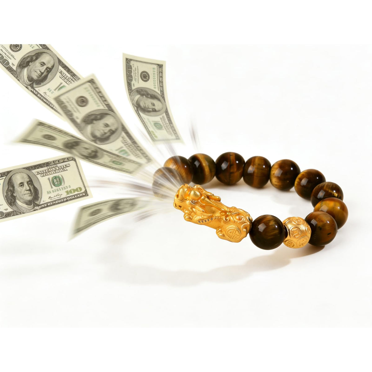 FYXOTI 12mm Tigers Eye Beaded Bracelets for Women Men,Pixiu Feng Shui Good Luck Protection Bracelet Elastic Stretch Wealth Jewelry for Wrist 6-8 Inches